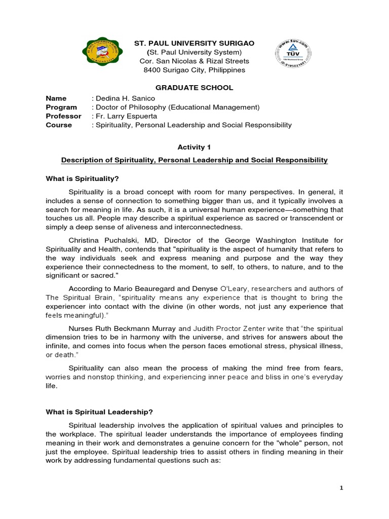 Spirituality in Leadership and Responsibility | PDF | Leadership ...