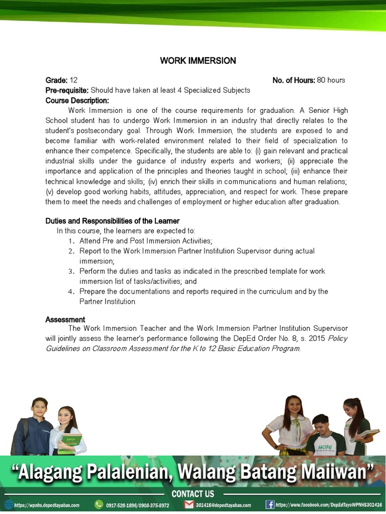 Grade 12 Work Immersion Program Guide | PDF | Teachers | Job Interview