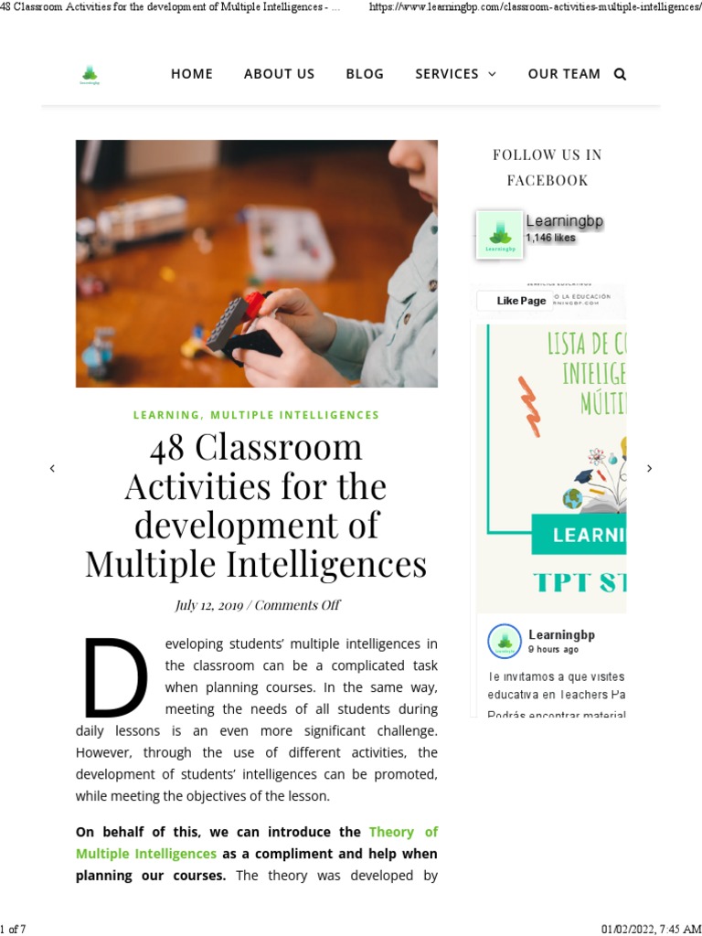 48 Classroom Activities For The Development of Multiple Intelligences