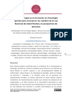 La Antropología en La Formaciónen Psicología. Aportes para Incorporar Los Cambios de La Ley Nacional de Salud Mental y La Perspectiva de Derechos.