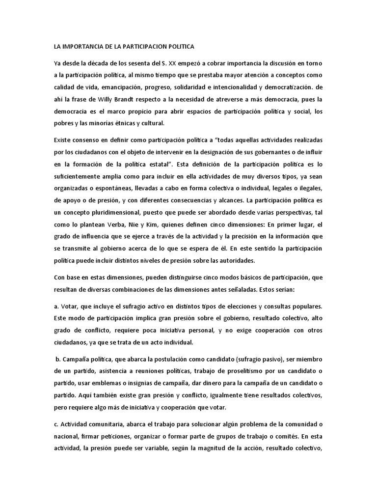 ..La Importancia de La Participacion Politica | PDF | Democracia ...