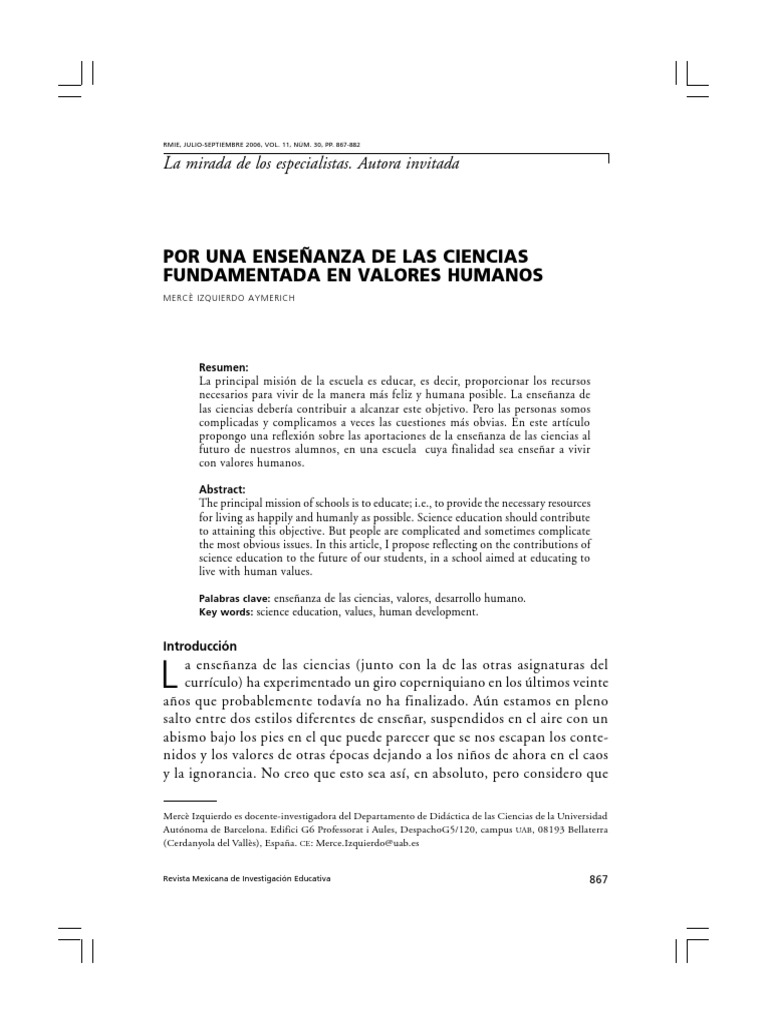 Enseñanza de Ciencias y Valores Humanos | PDF | Conocimiento | Método ...