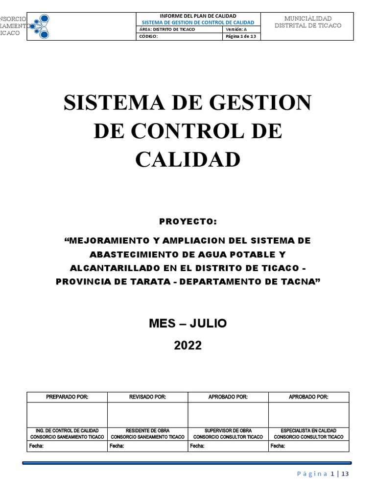 Informe de Control de Calidad en Obra | PDF | Alcantarillado | Hormigón