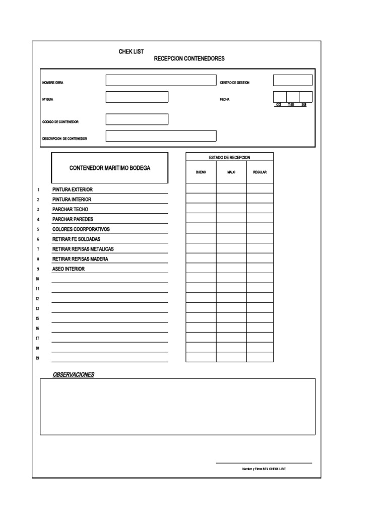 Checklist de Recepción de Contenedores | PDF