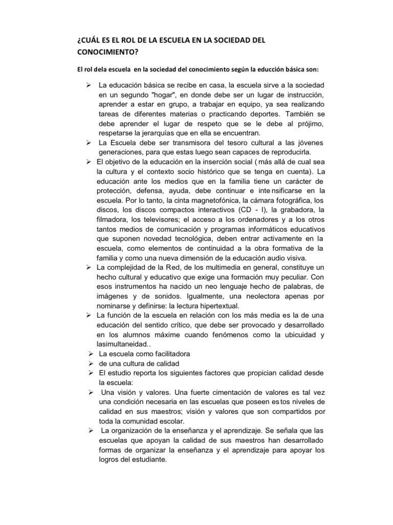 Rol de Estudiantes y Escuela en Sociedad | PDF | Aprendizaje | Toma de ...