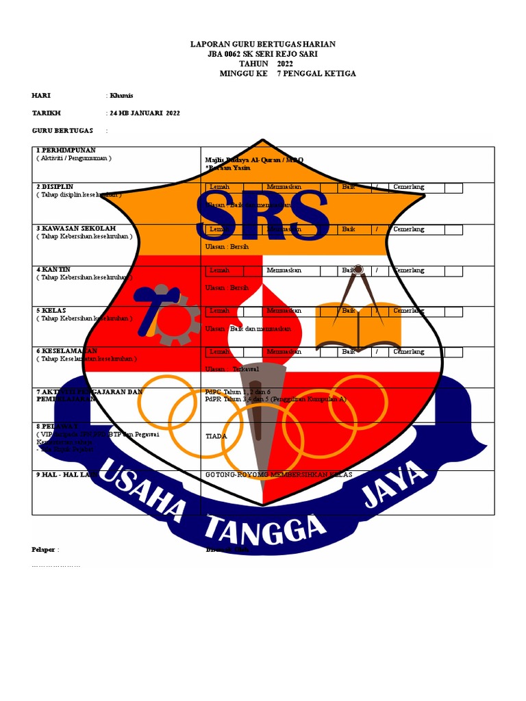 Contoh Laporan Guru Bertugas Harian Pdf