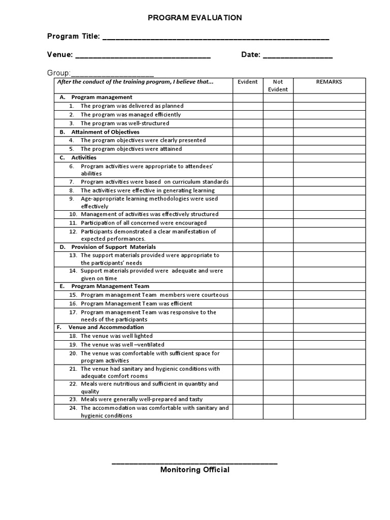 Training Program Evaluation Checklist | PDF