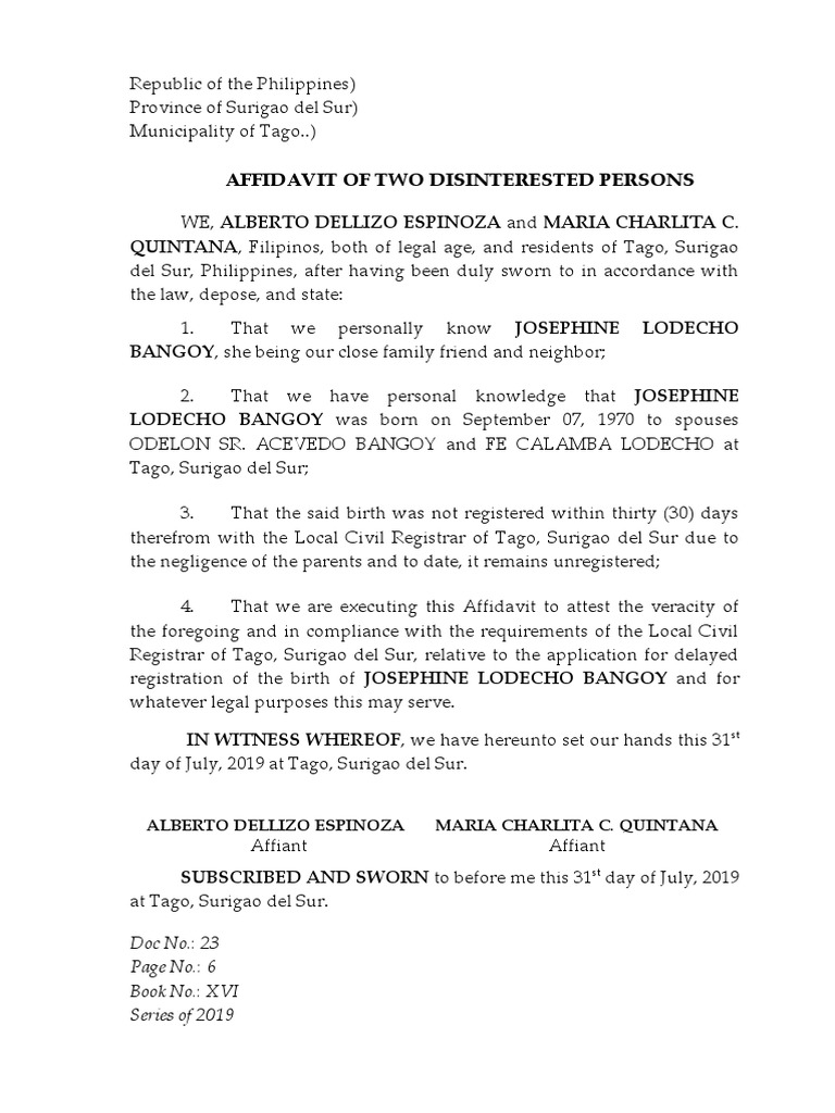 Affidavit of Two Disinterested Persons | PDF | Social Science