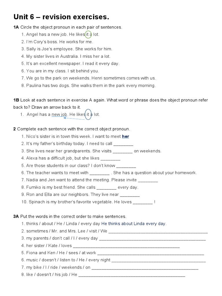 Unit 6 Object Pronoun Exercises | PDF | Linguistics | Syntax