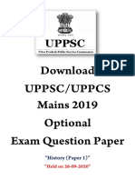 UPPSC UPPCS Mains History Optional Paper 1 Exam Question Paper 2019 Held On 26 September 2020 - WWW - Dhyeyaias.com