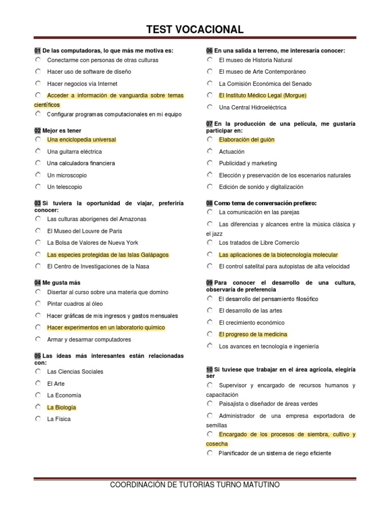 Test Vocacional | PDF | Diseño | Evolución