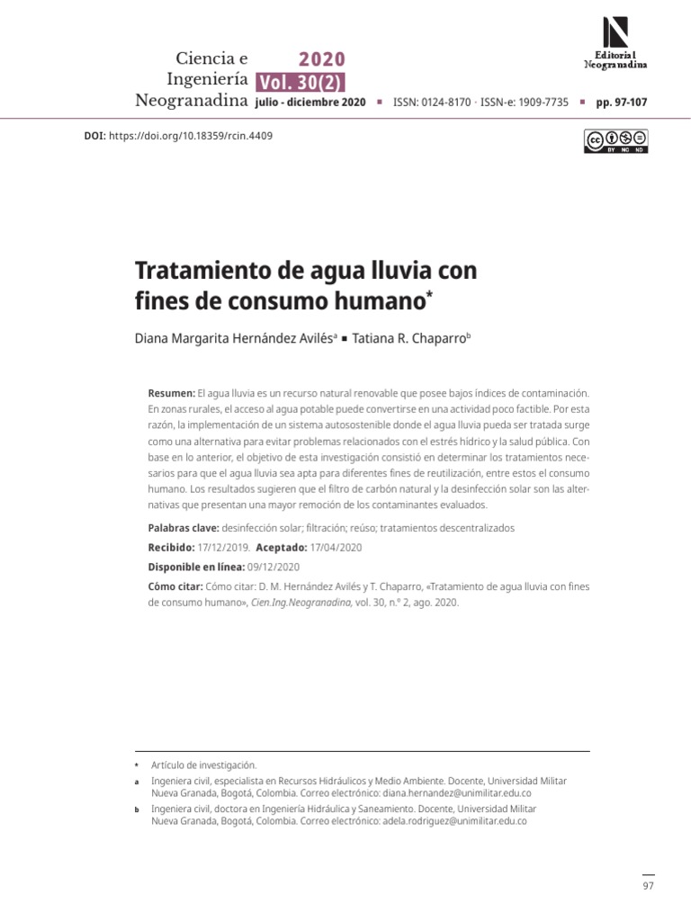 Tratamiento de Agua Lluvia para Consumo | PDF | Agua | Agua potable