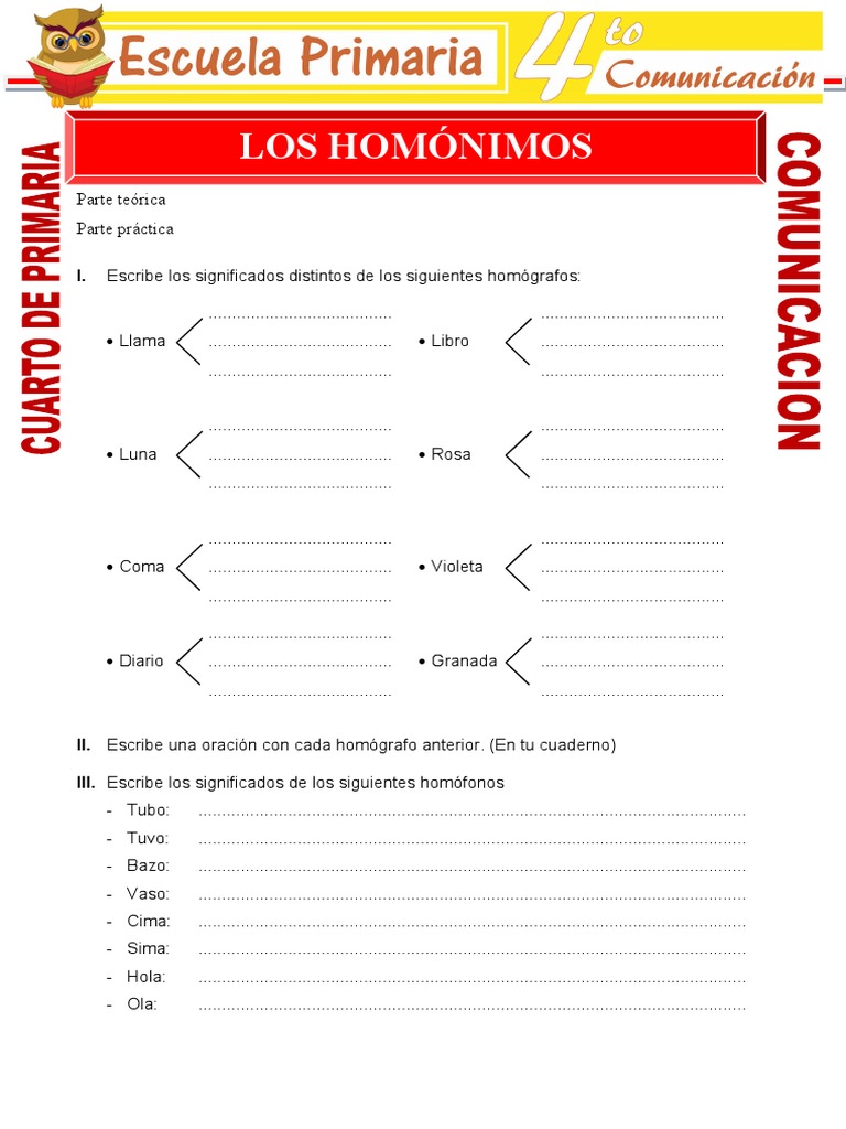 Los Homonimos para Cuarto de Primaria | PDF | Lingüística | Semántica ...