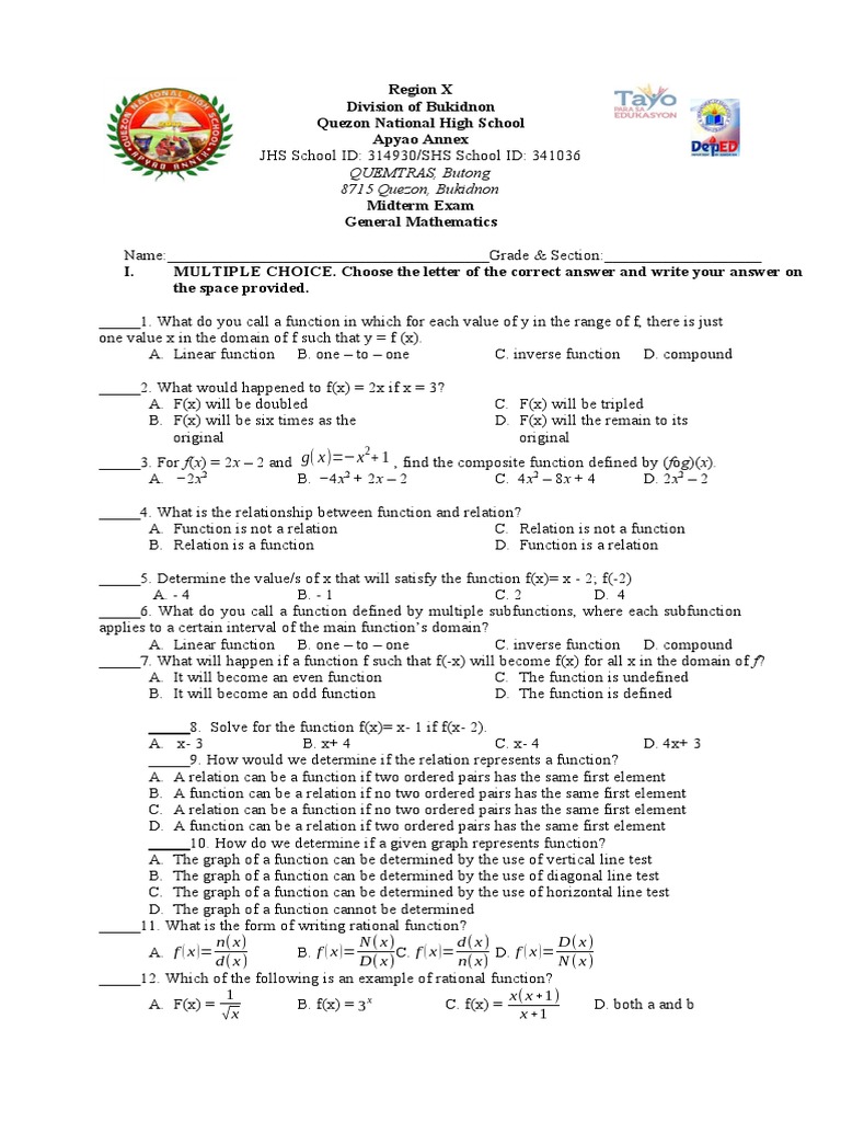 Region X Division of Bukidnon Quezon National High School Apyao Annex ...