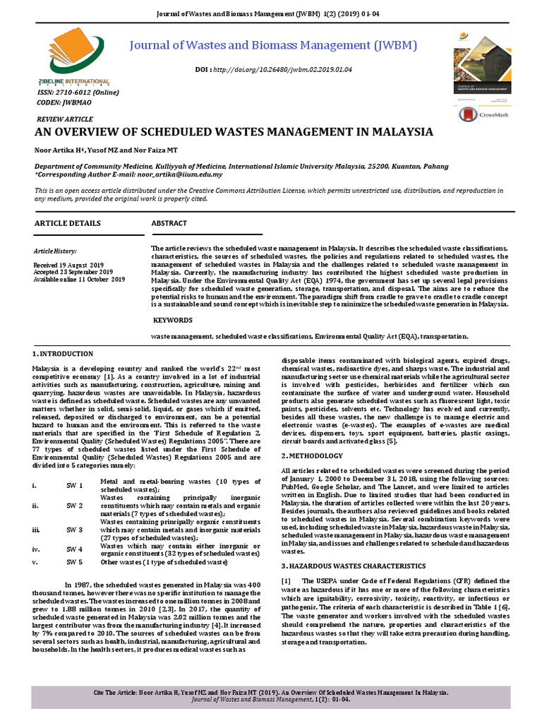 AN OVERVIEW OF SCHEDULED WASTES MANAGEMENT IN MALAYSIA | PDF | Waste ...