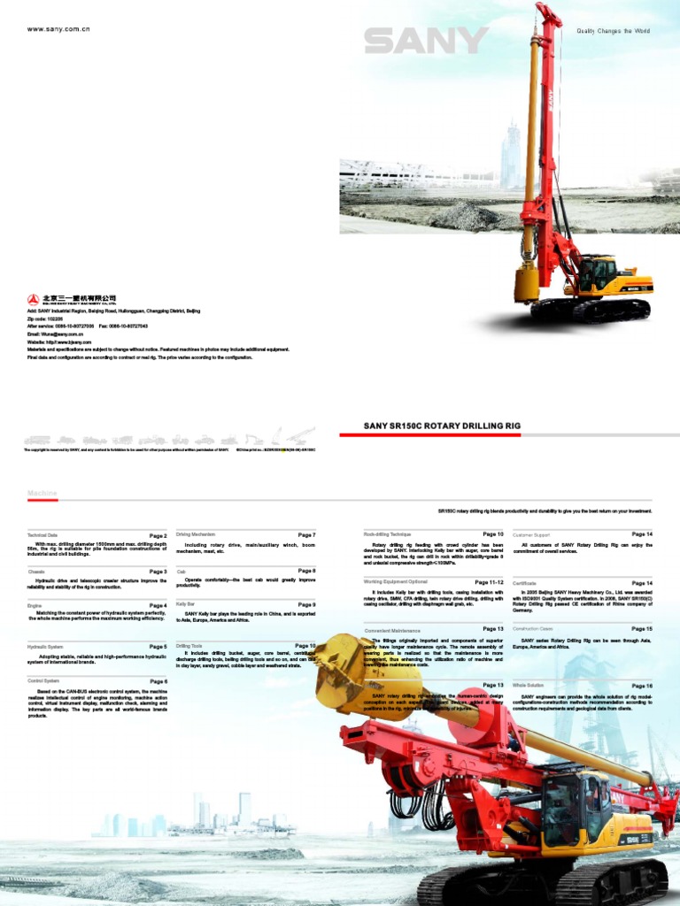 Sany Sr150C Rotary Drilling Rig: Quality Changes The World | PDF | Deep ...