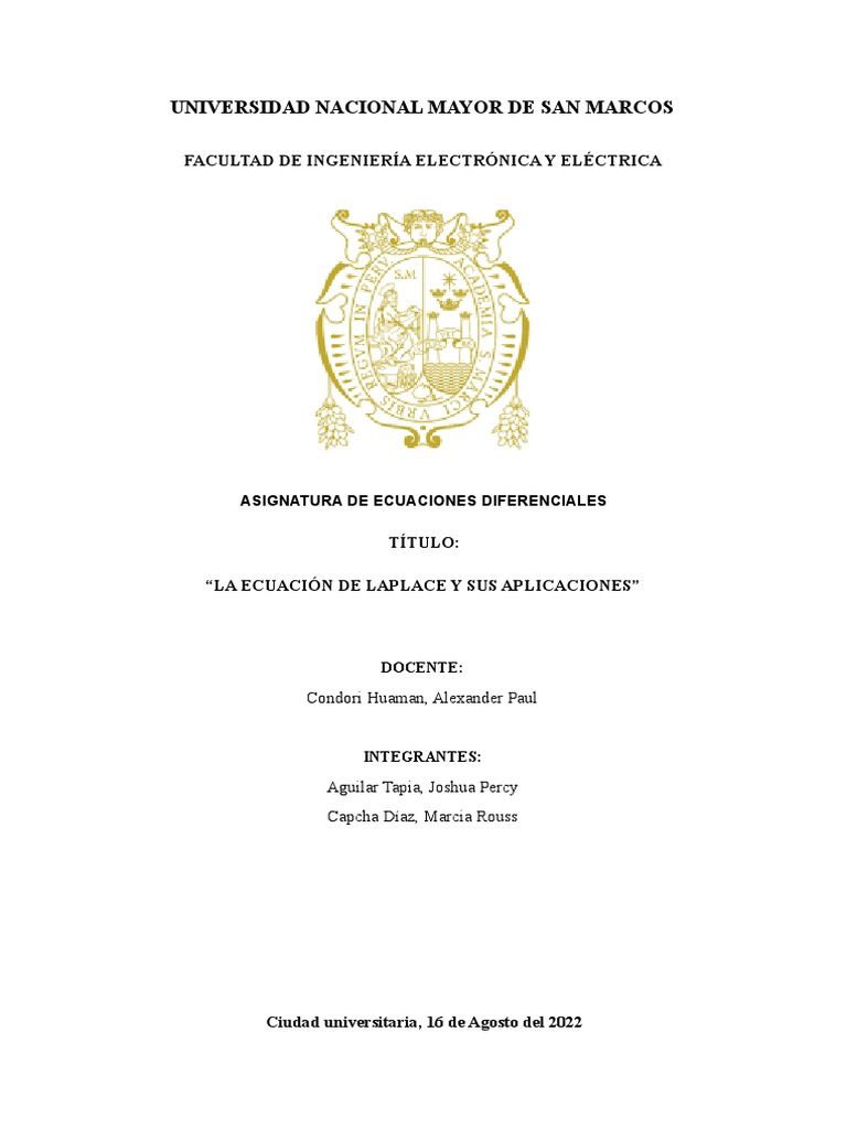 Ecuación de Laplace PDF Ecuaciones Transformada de Laplace