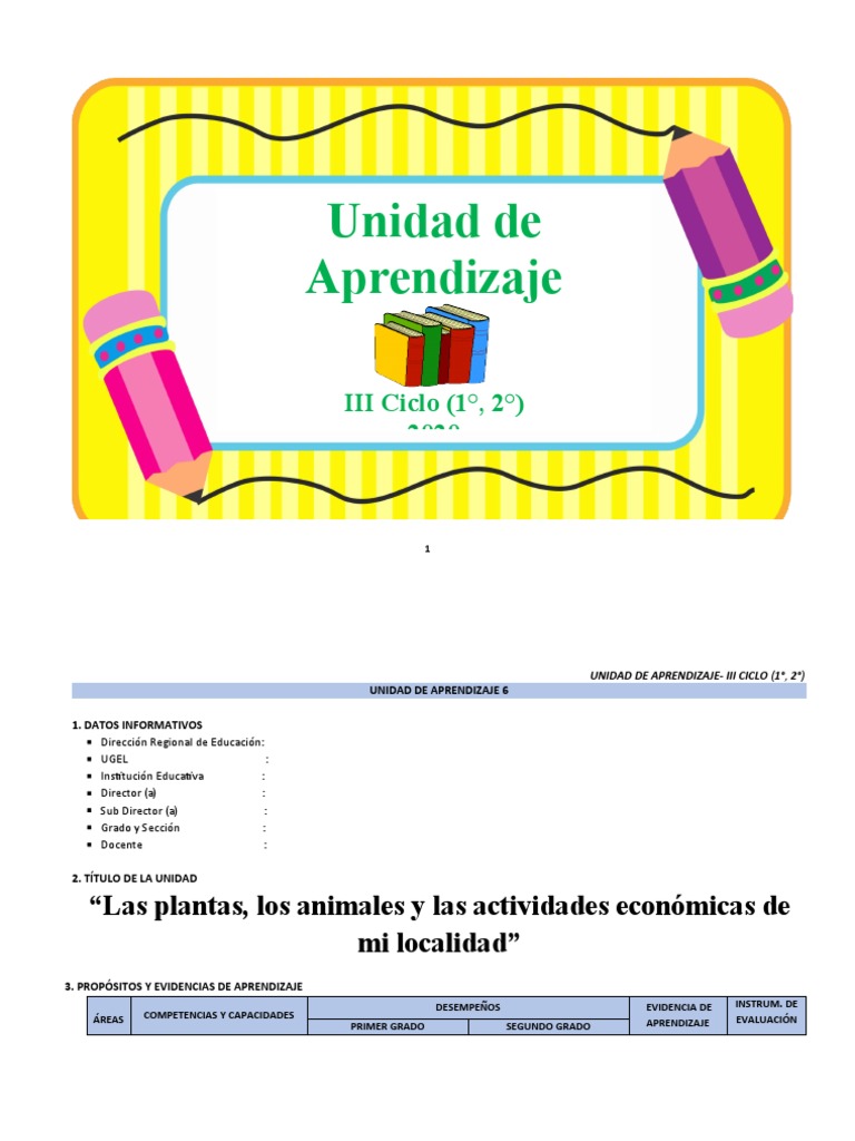 Unidad de Aprendizaje - Iii Ciclo (1°, 2°) - Agosto | PDF | Aprendizaje ...