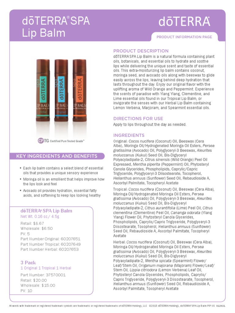 Doterra Lip Balm PDF Essential Oil Vegan Cuisine