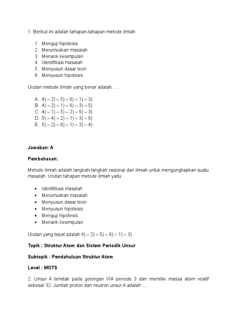 Metode Ilmiah dan Kimia Dasar | PDF | Metode & Bahan Ajar | Sains ...