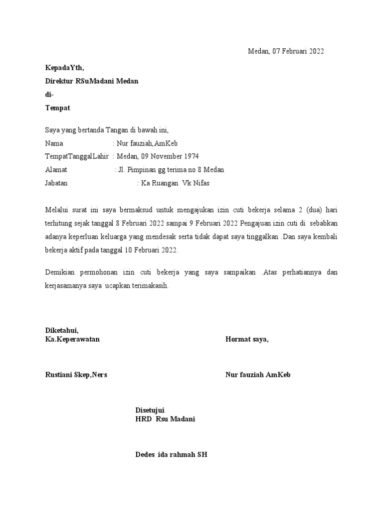 Contoh Surat Cuti Pdf