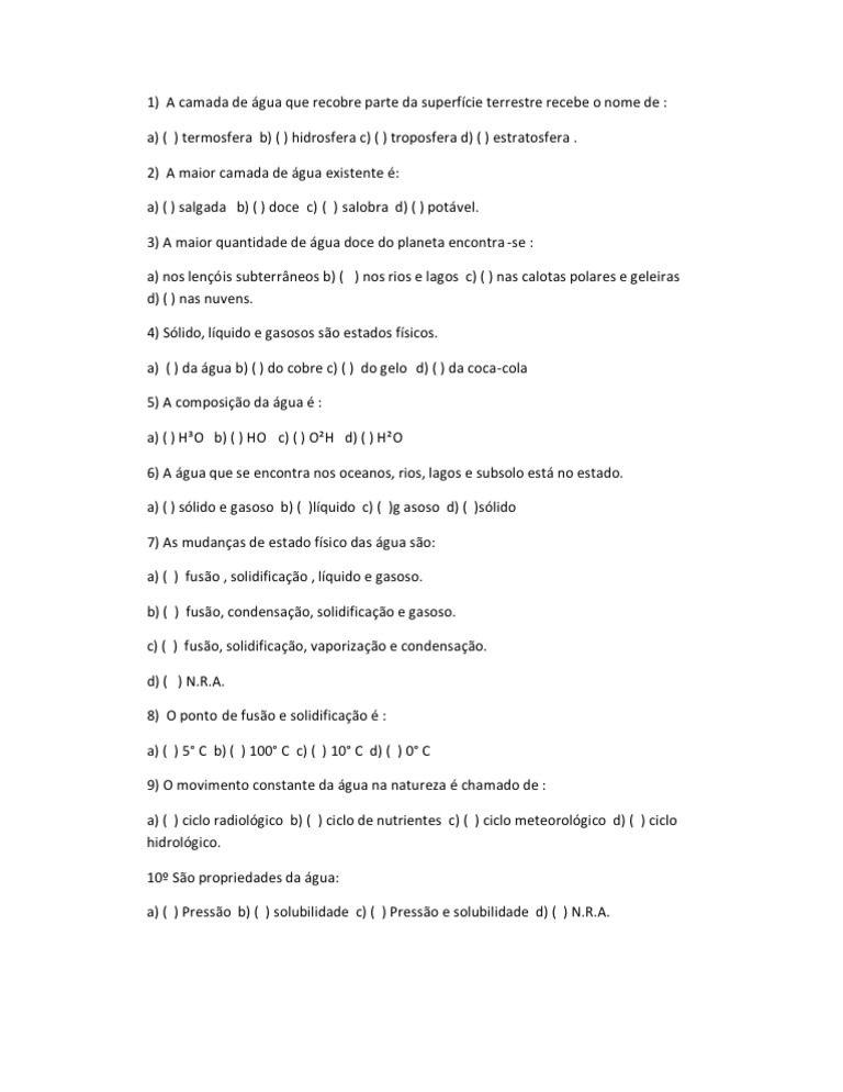 Atividades e Perguntas sobre Água | PDF