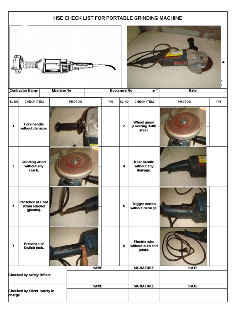 Portable Grinding Machine Safety Checklist | PDF | Manufactured Goods ...