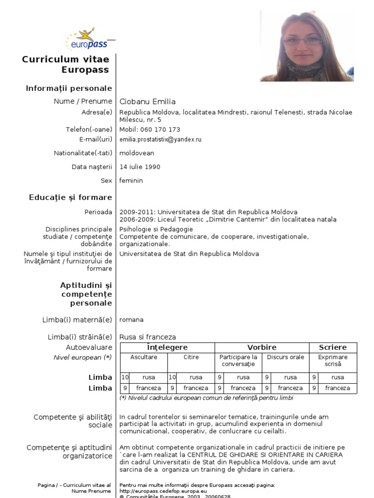 Model Cv Curriculum Vitae European Romana (2)