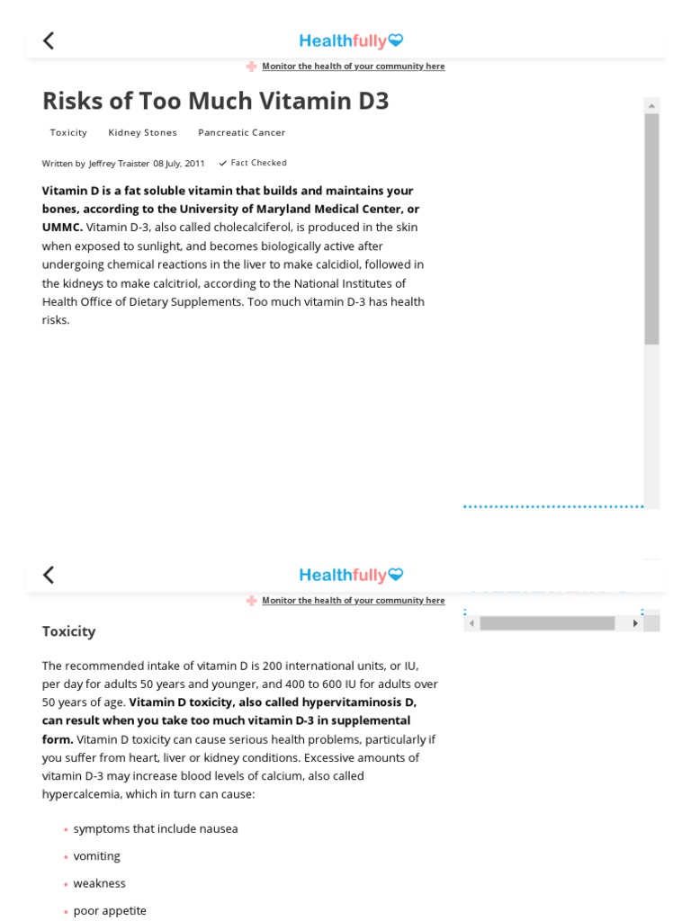 Risks of Too Much Vitamin D3 PDF Vitamin D Diseases And Disorders