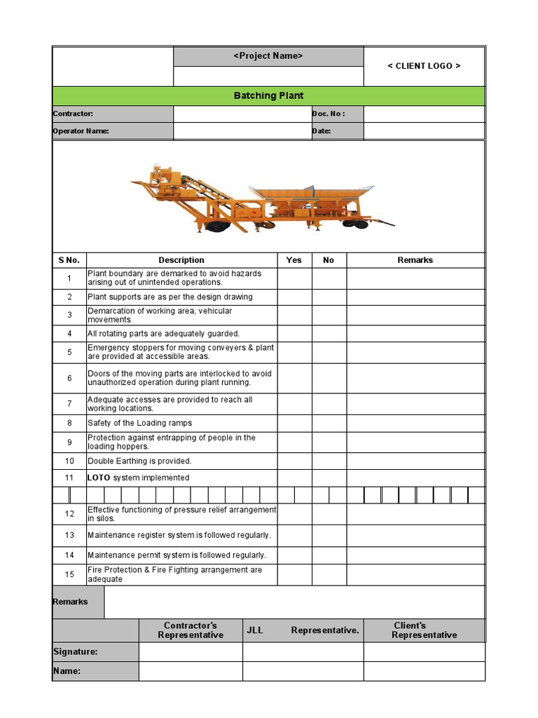 Batching Plant HSE Checklist PDF