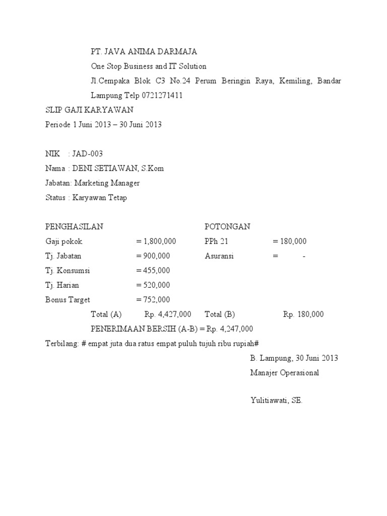 Contoh Slip Gaji Word Ya PDF
