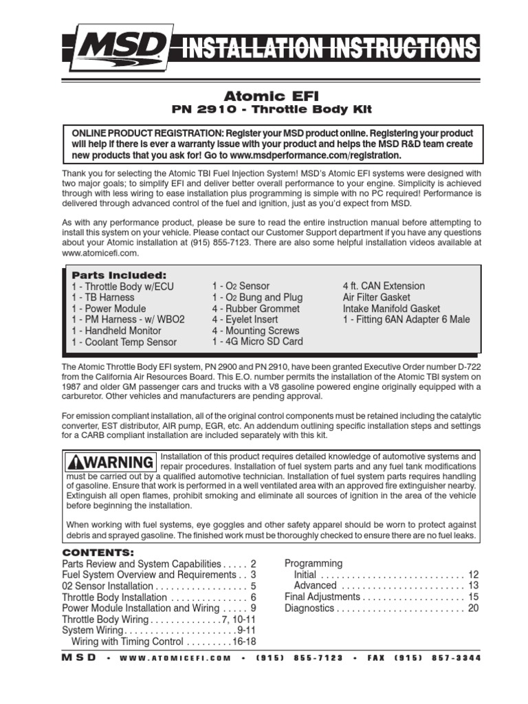 MSD 2900 Manual | PDF | Throttle | Fuel Injection