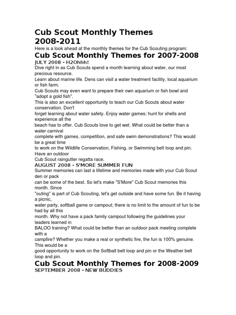 Cub Scout Monthly Themes Boy Scouts Of America Scouting