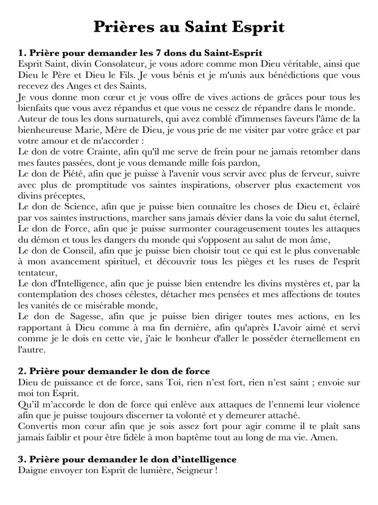 Prières pour invoquer l'Esprit Saint | PDF | Saint-Esprit | Dieu