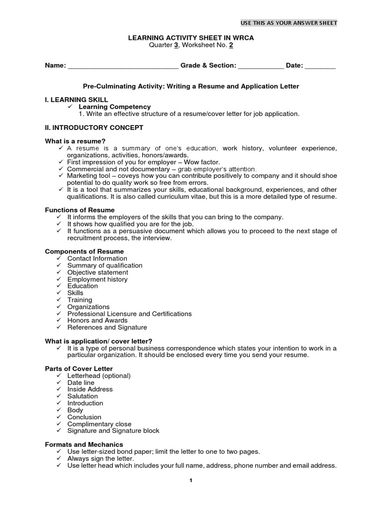 Wrca Culminating Activity Las 2 PDF Résumé