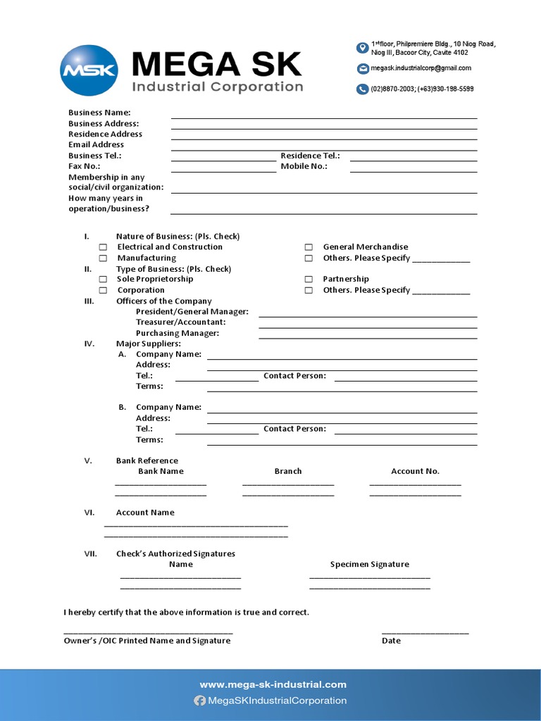 Mega SK Industrial Corporation Info Form | PDF | Business