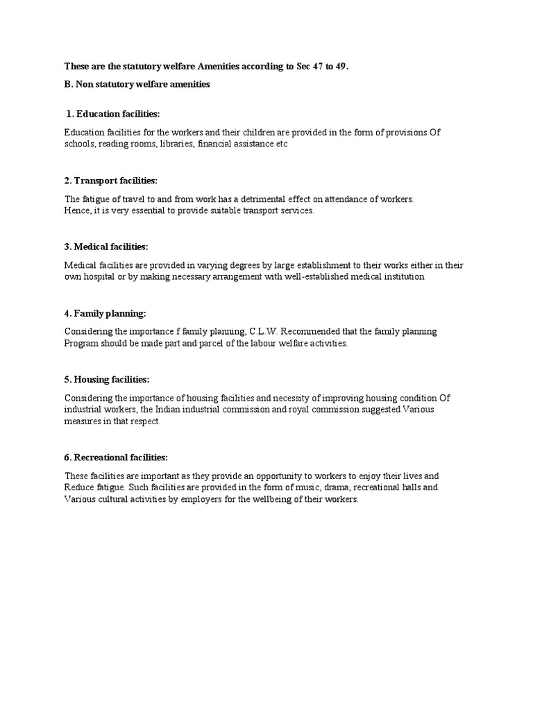These Are The Statutory Welfare Amenities According To Sec 47 To 49