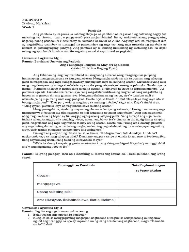 Filipino 9 Q3 Week 1 3 Las Pdf