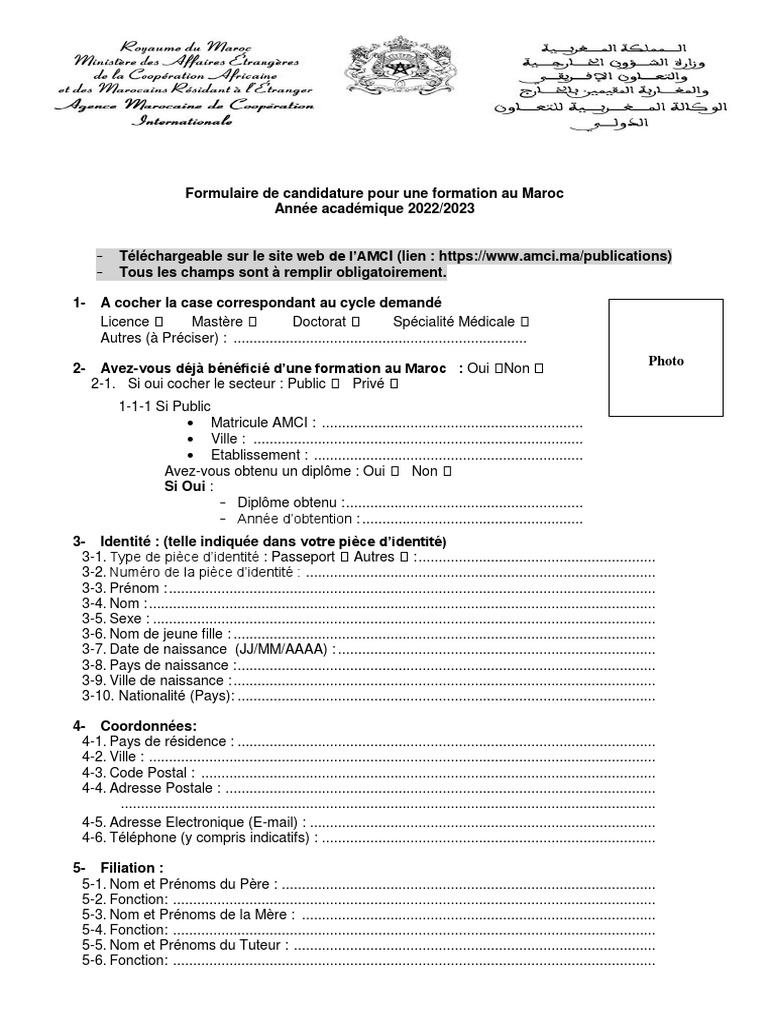 Formulaire de candidature AMCI 2024-2025 | PDF | Niveaux d'enseignement ...