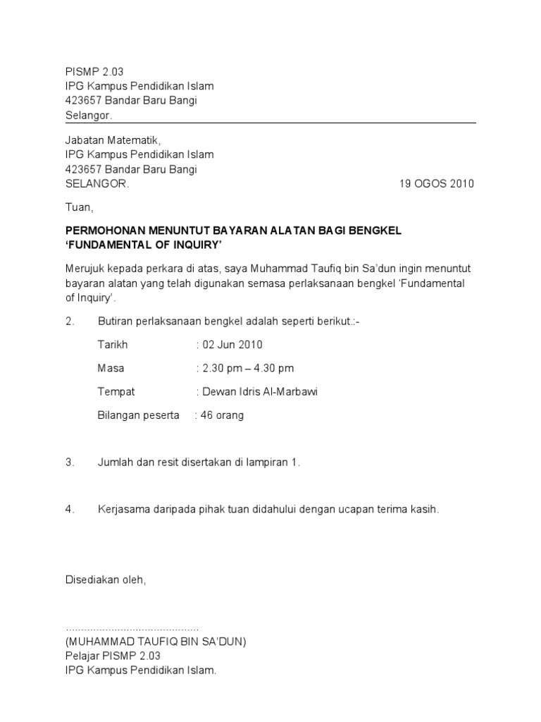 Contoh Surat Rasmi Pengecualian Sst