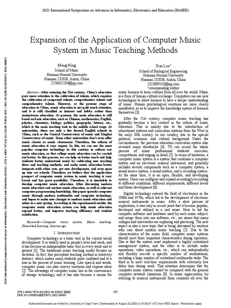 Expansion of The Application of Computer Music System in Music Teaching