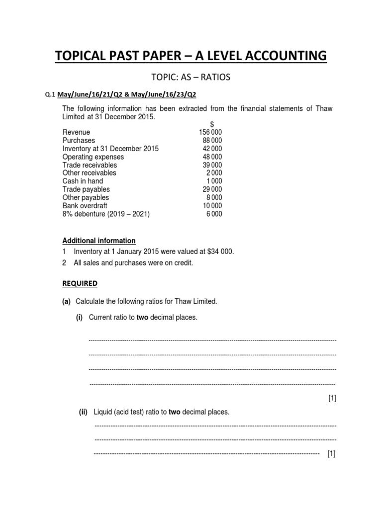 A Level Accounting Topical Past Paper | PDF | Revenue | Gross Margin
