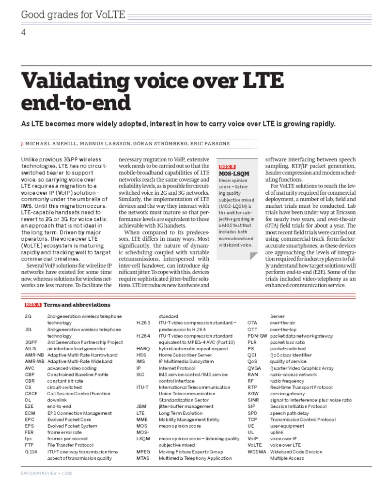 Validating Voice Over LTE End-To-End | PDF | Voice Over Ip | Lte ...
