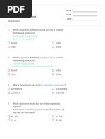 Coordinating Conjunctions - Print - Quizizz