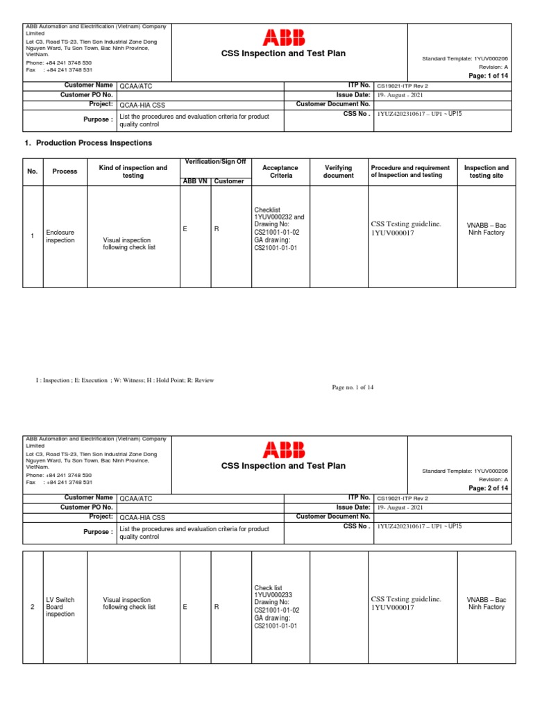 CS21001 DPS Qatar 100kVA Inspection Test Plan A UP1-UP15 | PDF ...