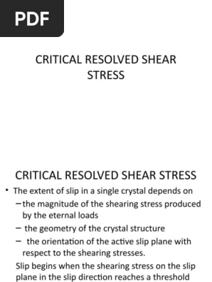 Critical Resolved Shear Stress | PDF | Dislocation | Stress 