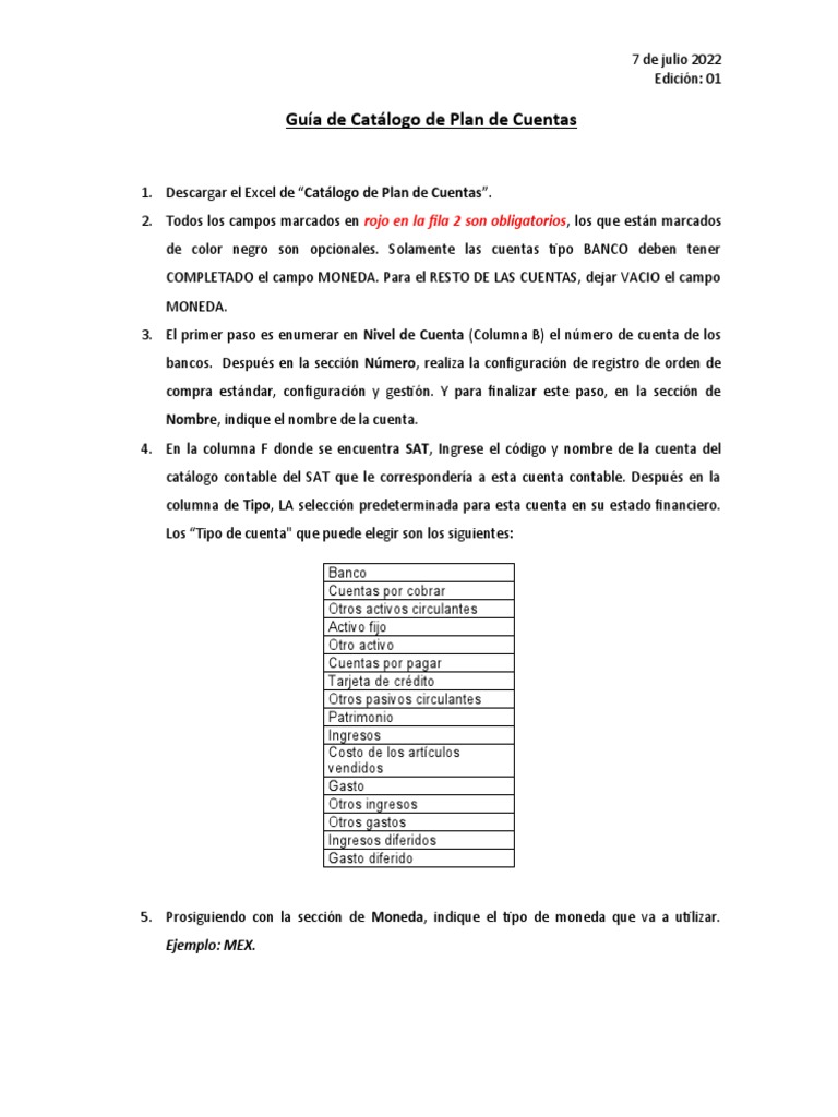 Guía para Catálogo de Plan de Cuentas | PDF | Contabilidad | Economias