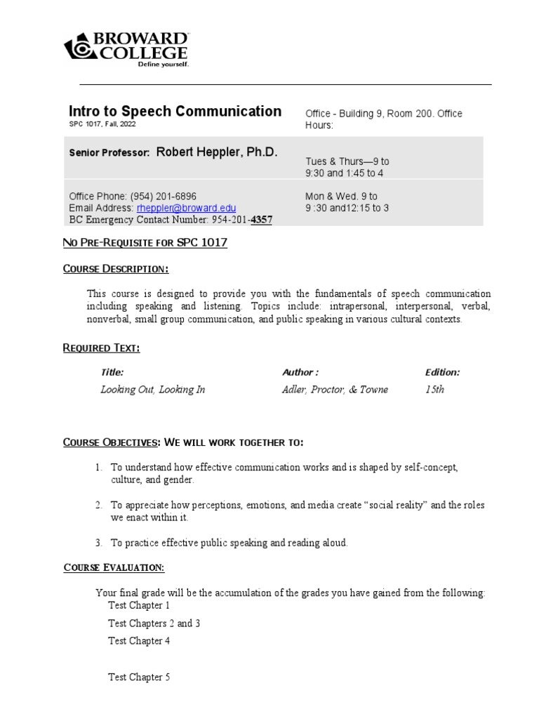 Intro to Speech Communication SPC 1017 PDF Academic Dishonesty
