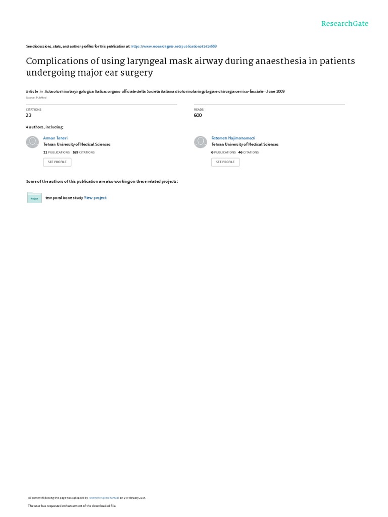 Complications of Using Laryngeal Mask Airway Durin PDF Anesthesia