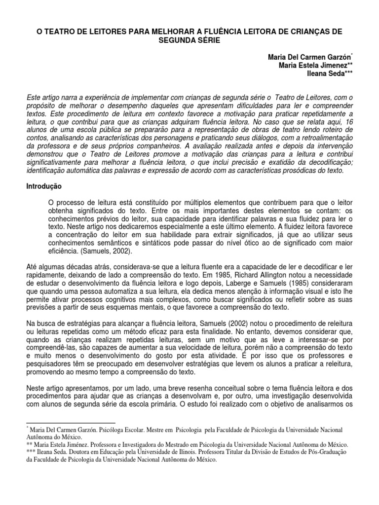 Teatro de Leitores e Fluência Leitora | PDF | Interpretação linguística ...